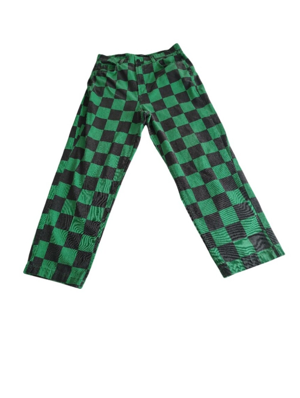 Bershka Green & Black Checkered Wide Leg Jeans